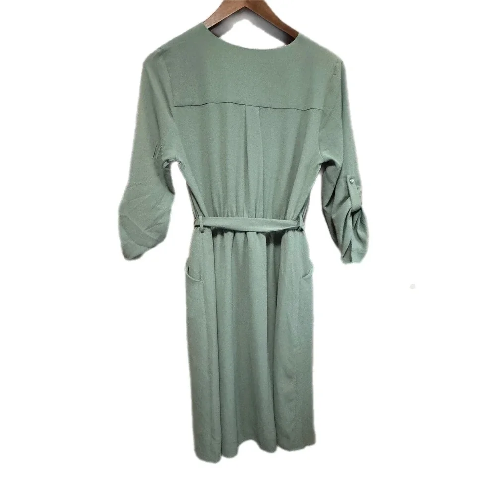 Monteau Shift Dress Womens Large Green Excellent midSleeve Belted Utility Pocket - Picture 7 of 7